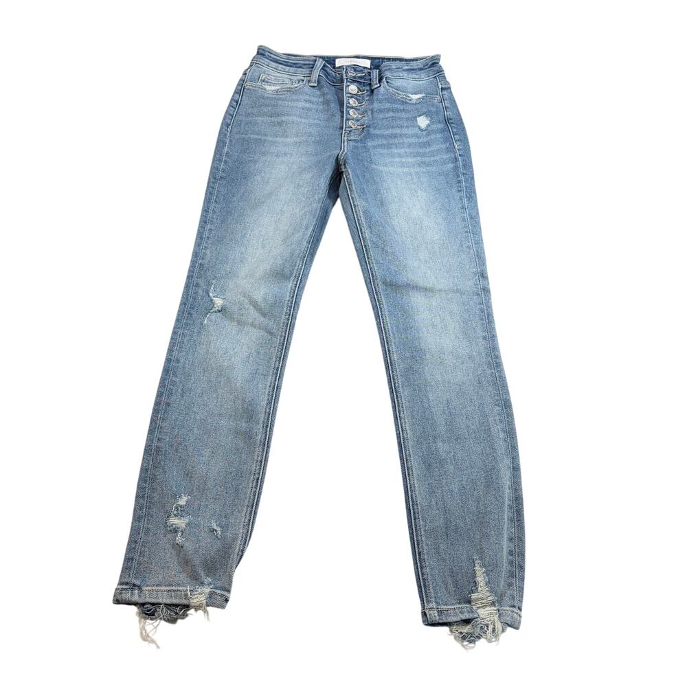 Vervet womens light wash distressed button fly skinny jeans.  Size 27.  denim
